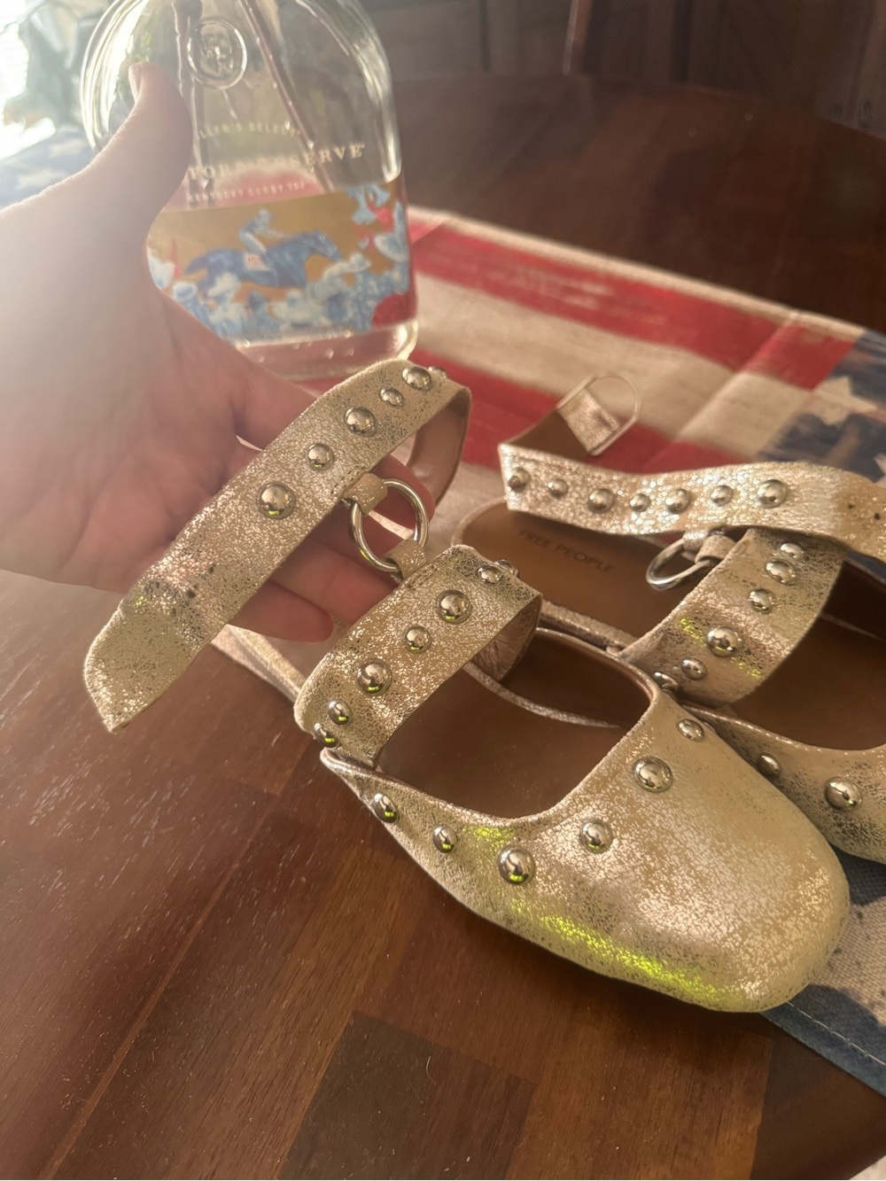 Free People Metallic Champagne Studded Mary Jane Flats size 6 - Picture 6 of 10